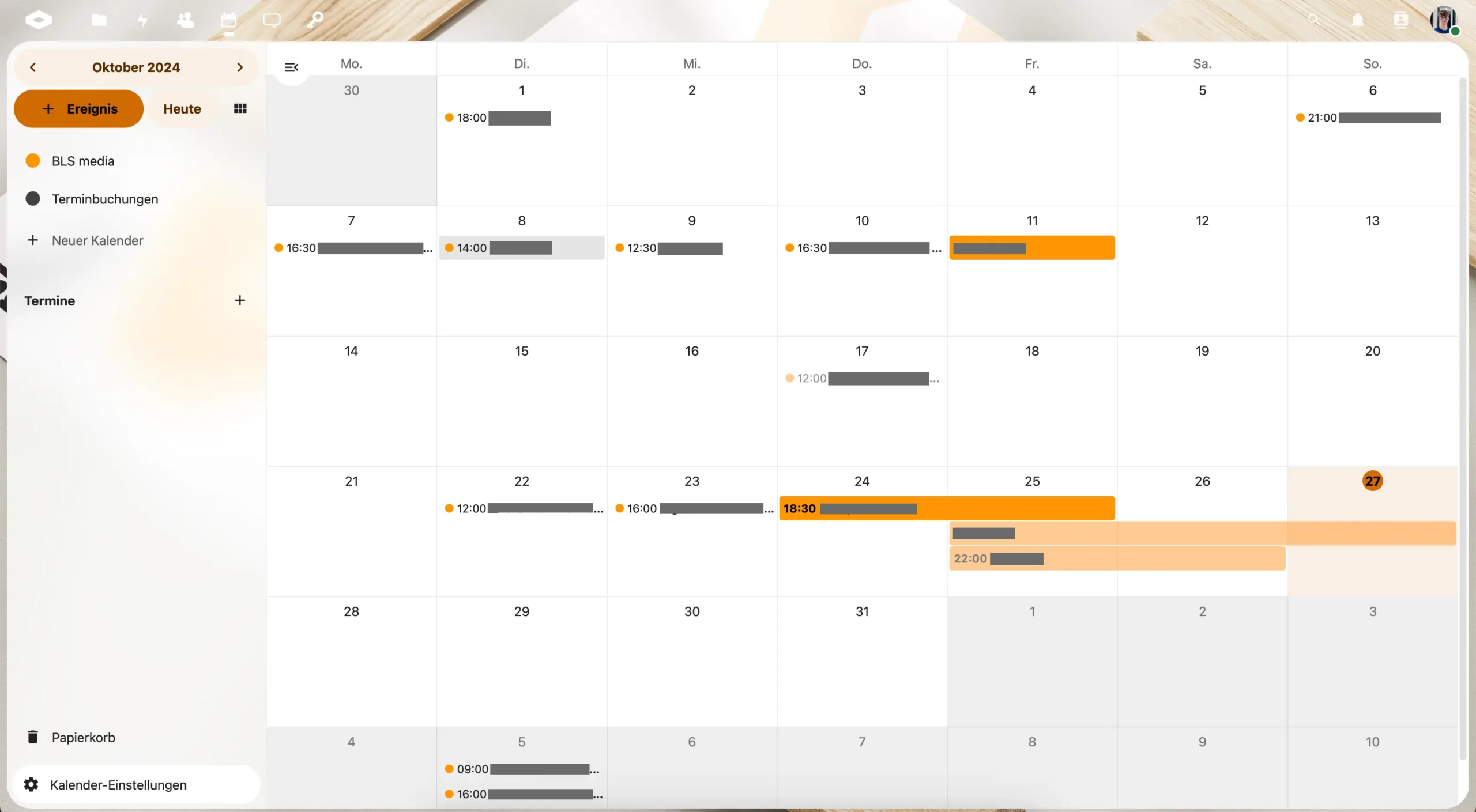 BLS cloud Kalender, Kalender-Verwaltung, Cloud-Kalender